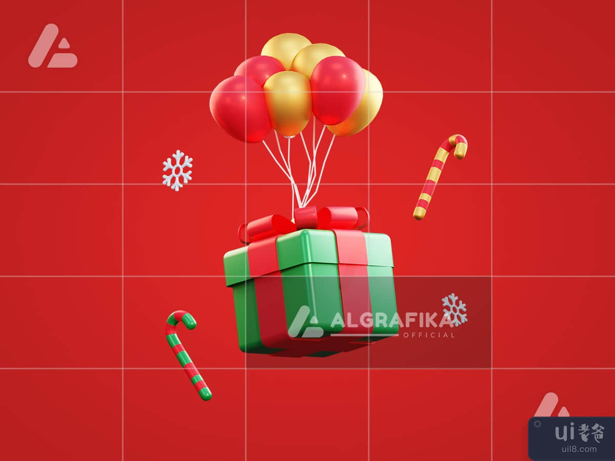 3d christmas giftbox and balloon