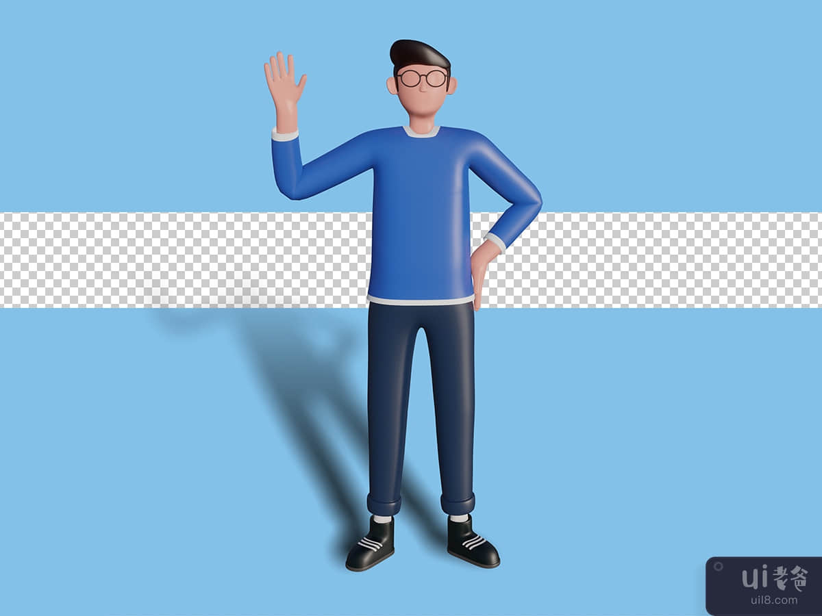 3d illustration of a character waving for a landing page. premium psd