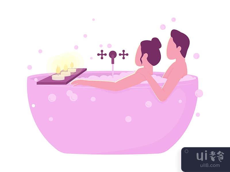 Couple taking bath semi flat color vector characters