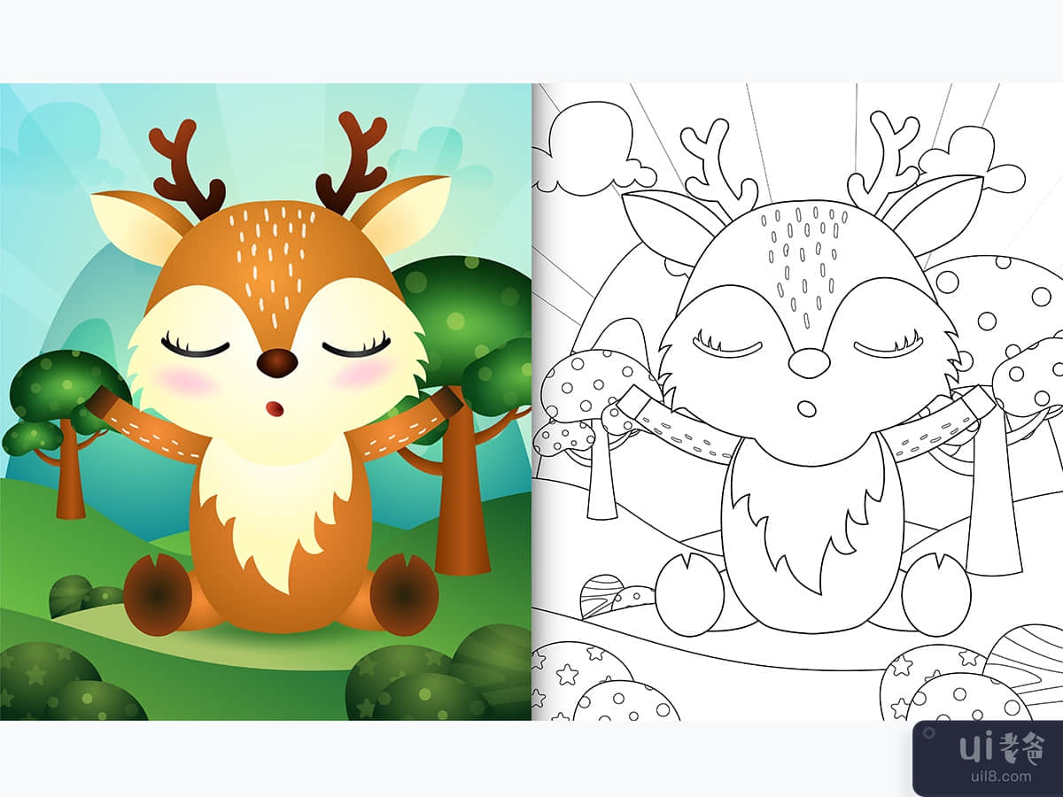 coloring book for kids with a cute deer character illustration