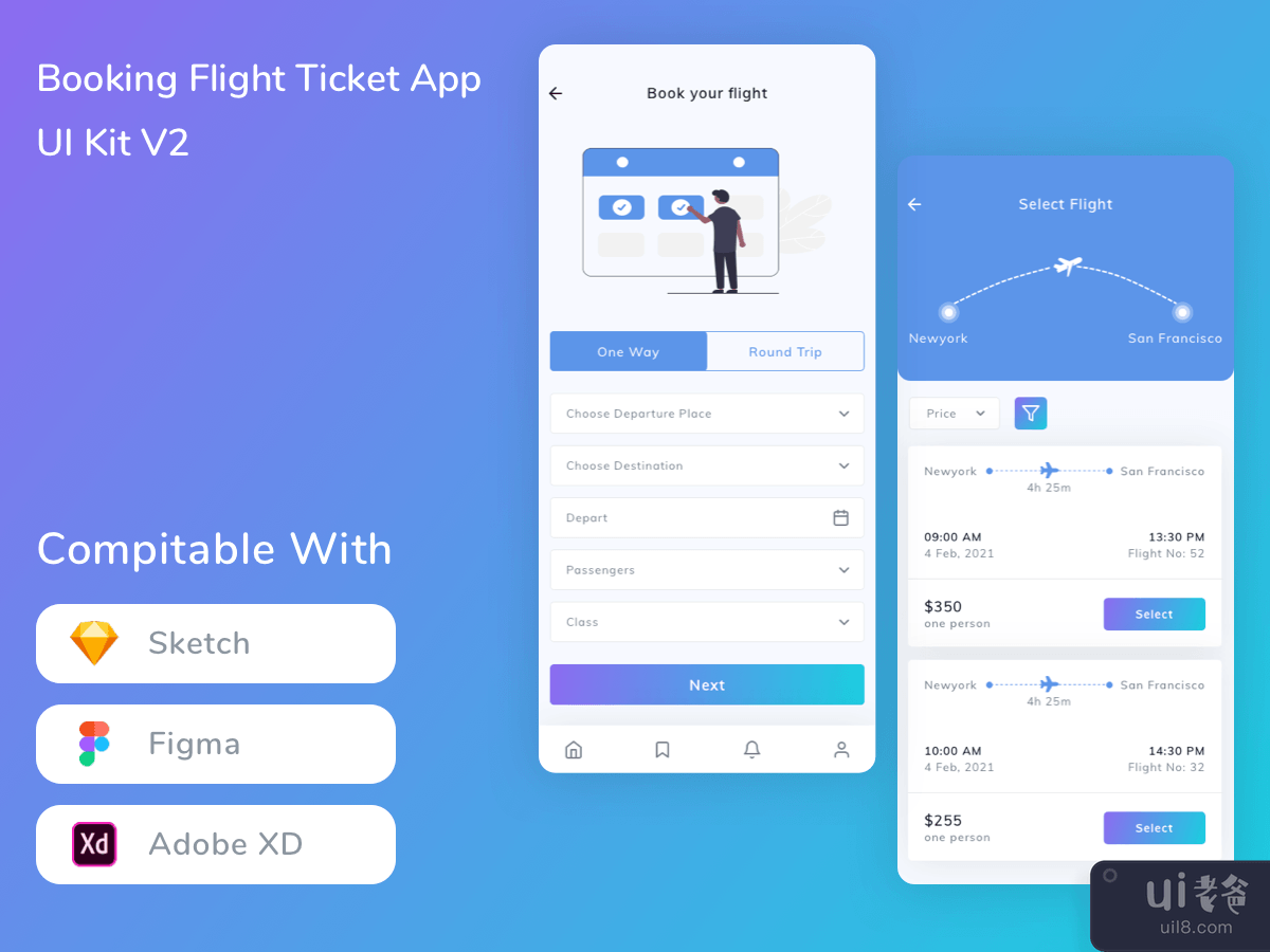 Booking Flight Ticket App UI Kit V2