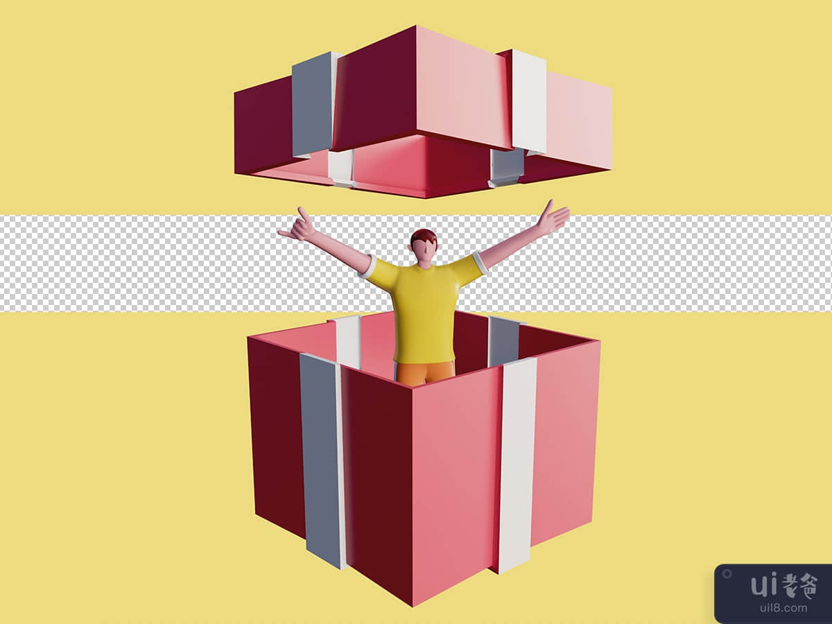 3d illustration of Happy people carry gift boxes. Premium Psd