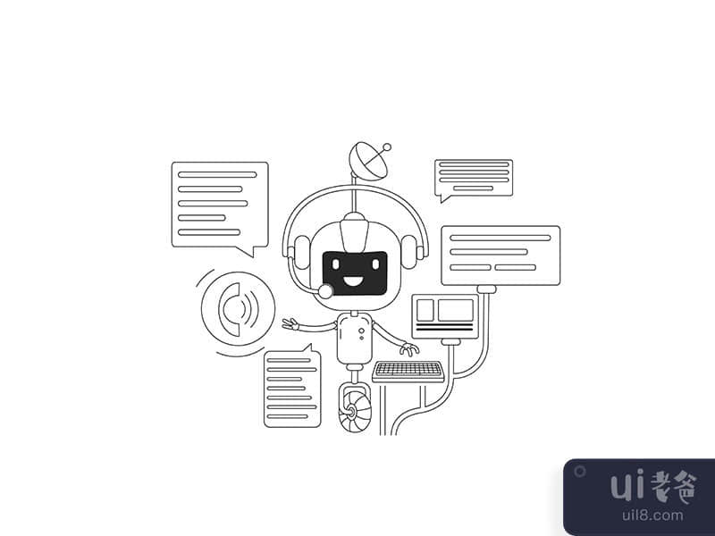 Chatbot communication app thin line concept vector illustration