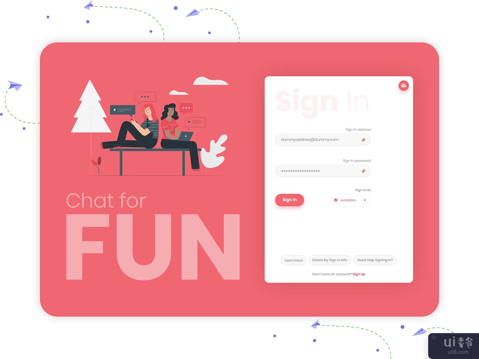 Chat for Fun Login Concept Mockup UI