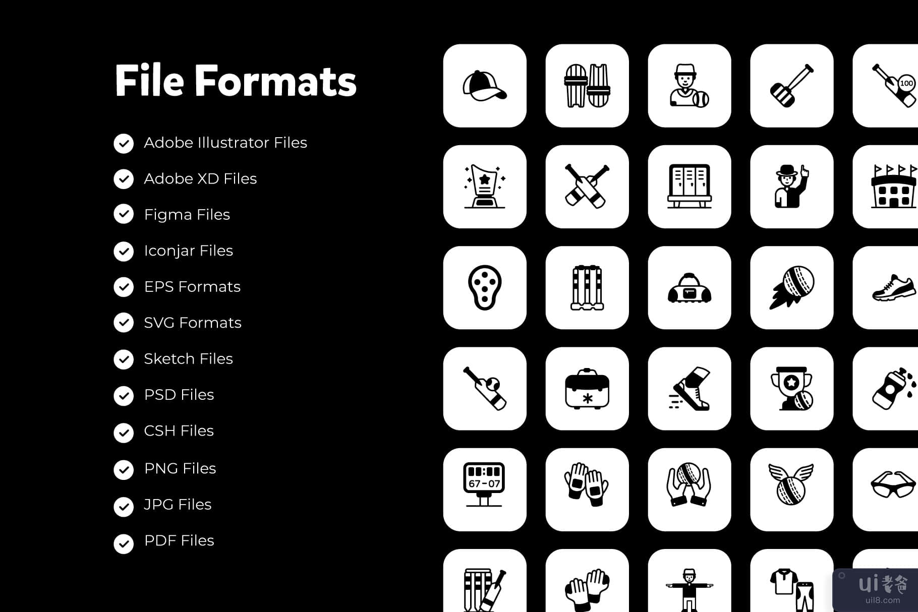 60 个板球设备字形图标(60 Cricket Equipment Glyph Icons)插图5