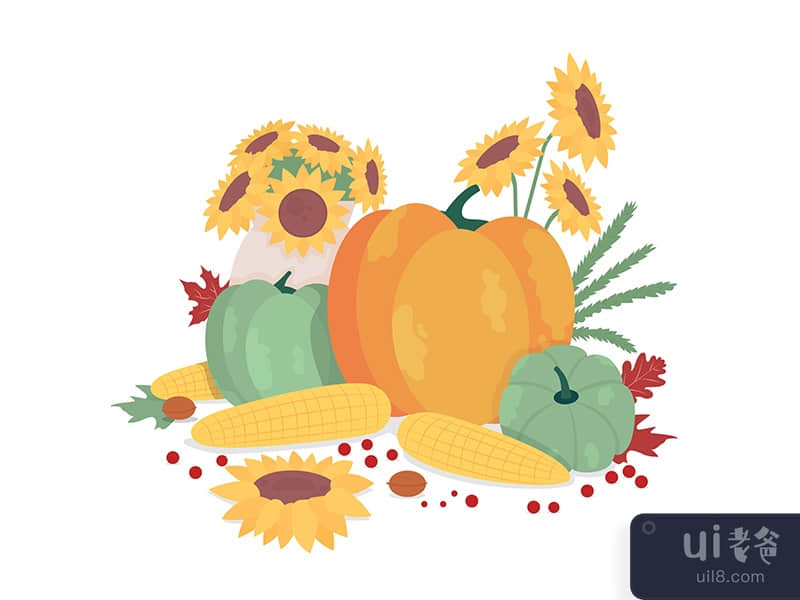 Autumnal harvest semi flat color vector objects