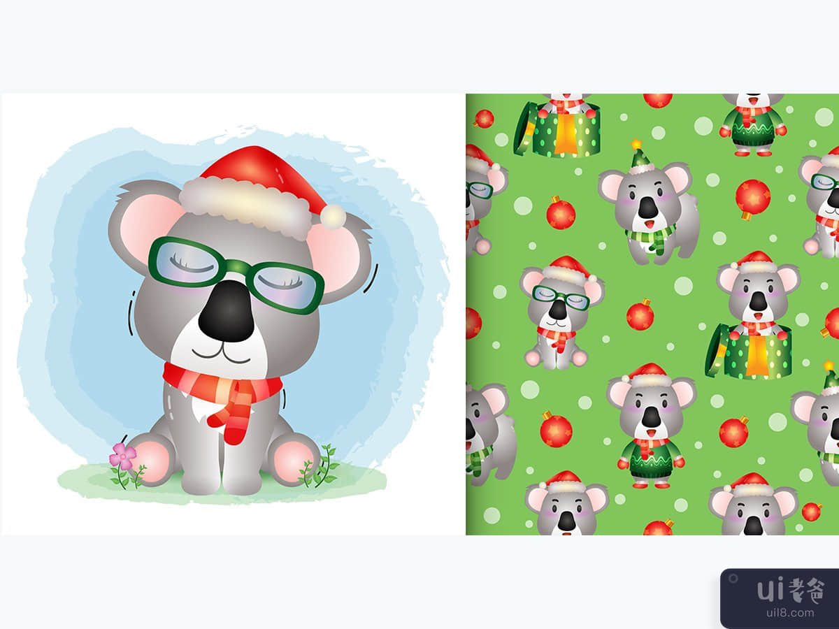 a cute koala christmas characters. seamless pattern and illustration designs
