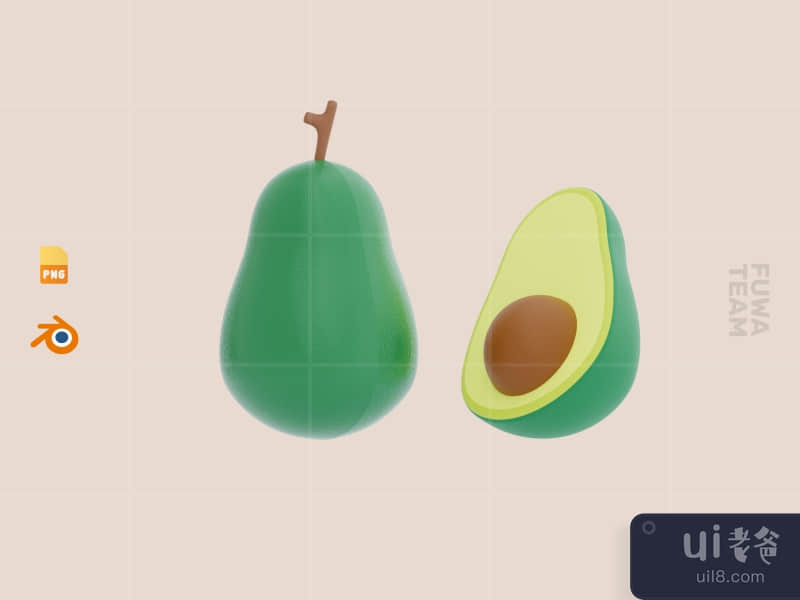 Cute 3D Fruit Illustration Pack - Avocado (front)
