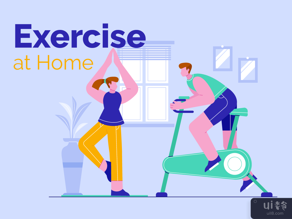 Couple Doing Exercise at Home Illustration
