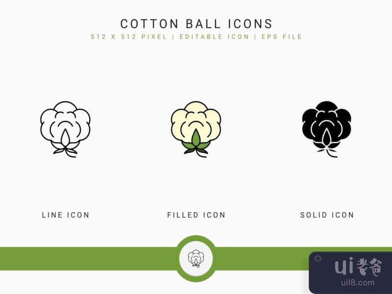 Cotton Ball icons set vector illustration with solid icon line style