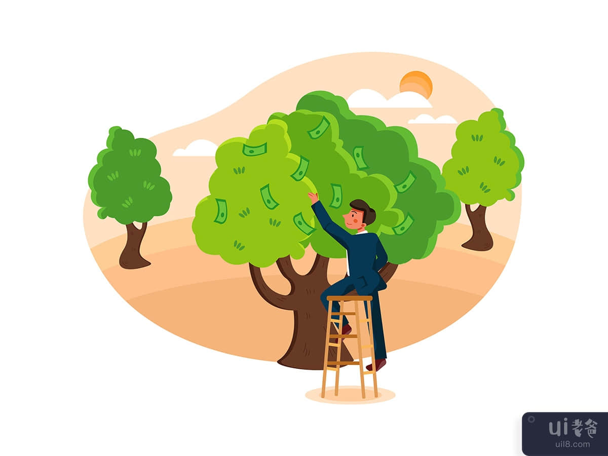 Businessman plucking dollar from tree