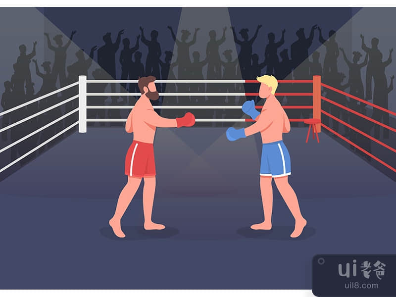 Boxing event flat color vector illustration