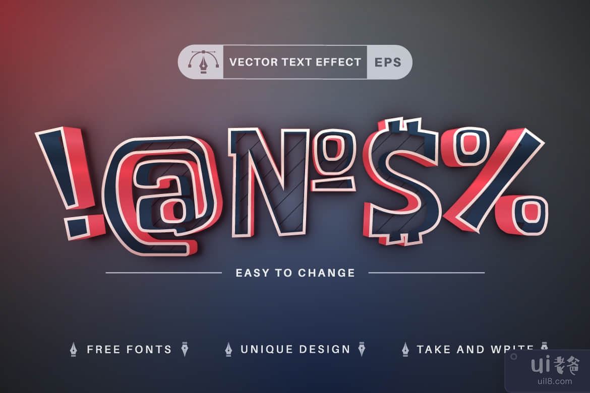 蓝红 - 可编辑的文字效果，字体样式(Blue Red - Editable Text Effect, Font Style)插图6