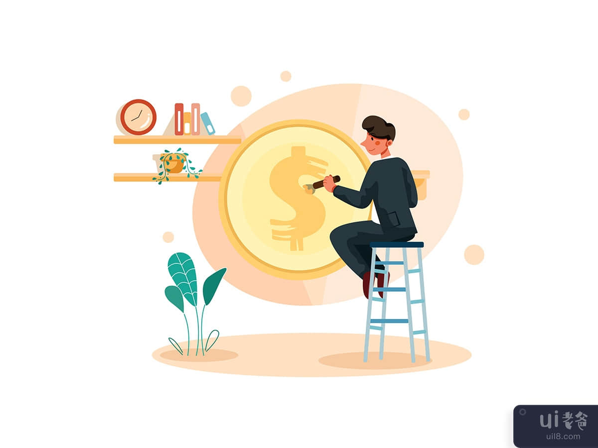 Businessman painting dollar sign on coin