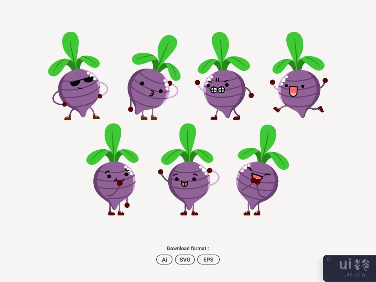 可爱的甜菜根字符集表达标志吉祥物图标(Cute Beetroot Character Set Expression Logo Mascot Icon)插图2