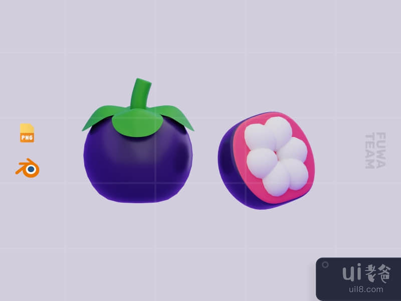 Cute 3D Fruit Illustration Pack - Mangosteen (front)