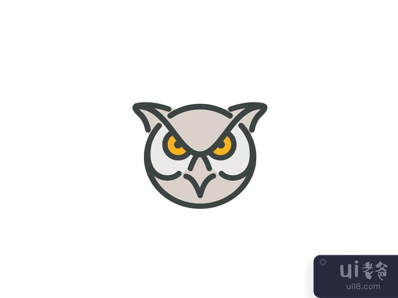 Angry Great Horned Owl Head Mono Line