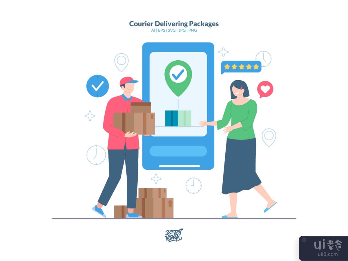 Courier Delivering Packages - eCommerce Illustration