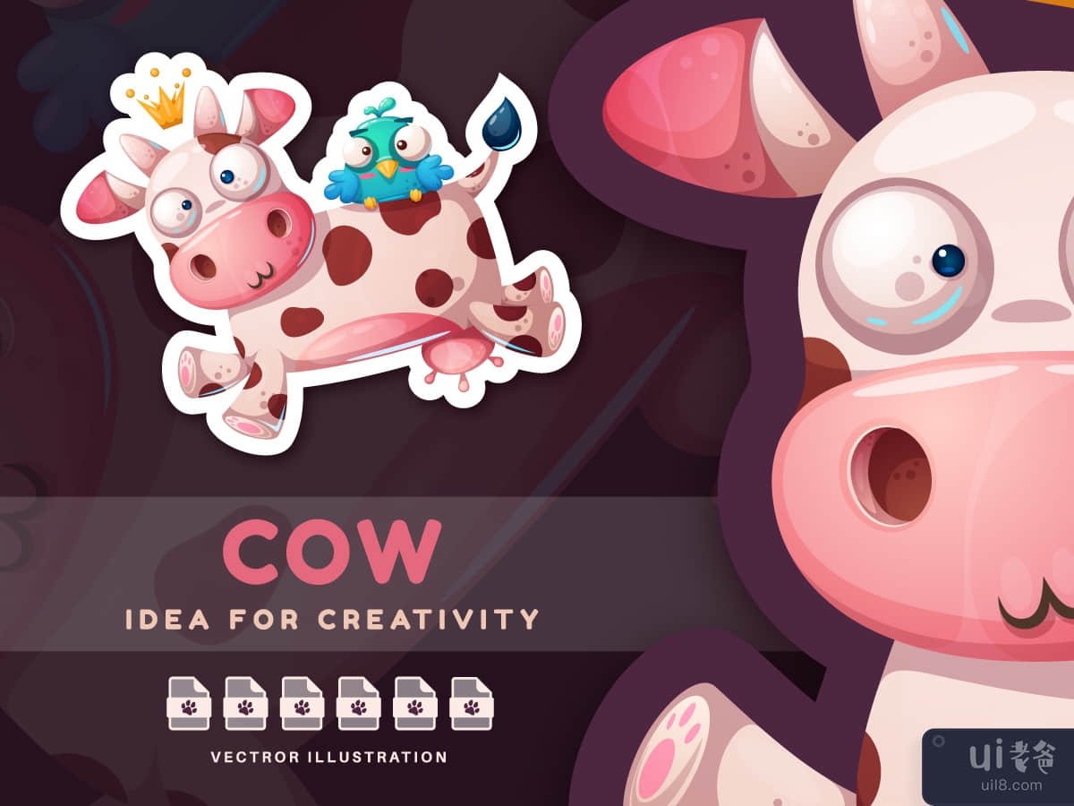 Cow and Bird Are Played - Cute Sticker