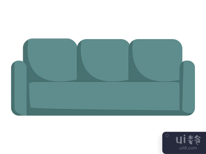 Comfortable green sofa semi flat color vector object