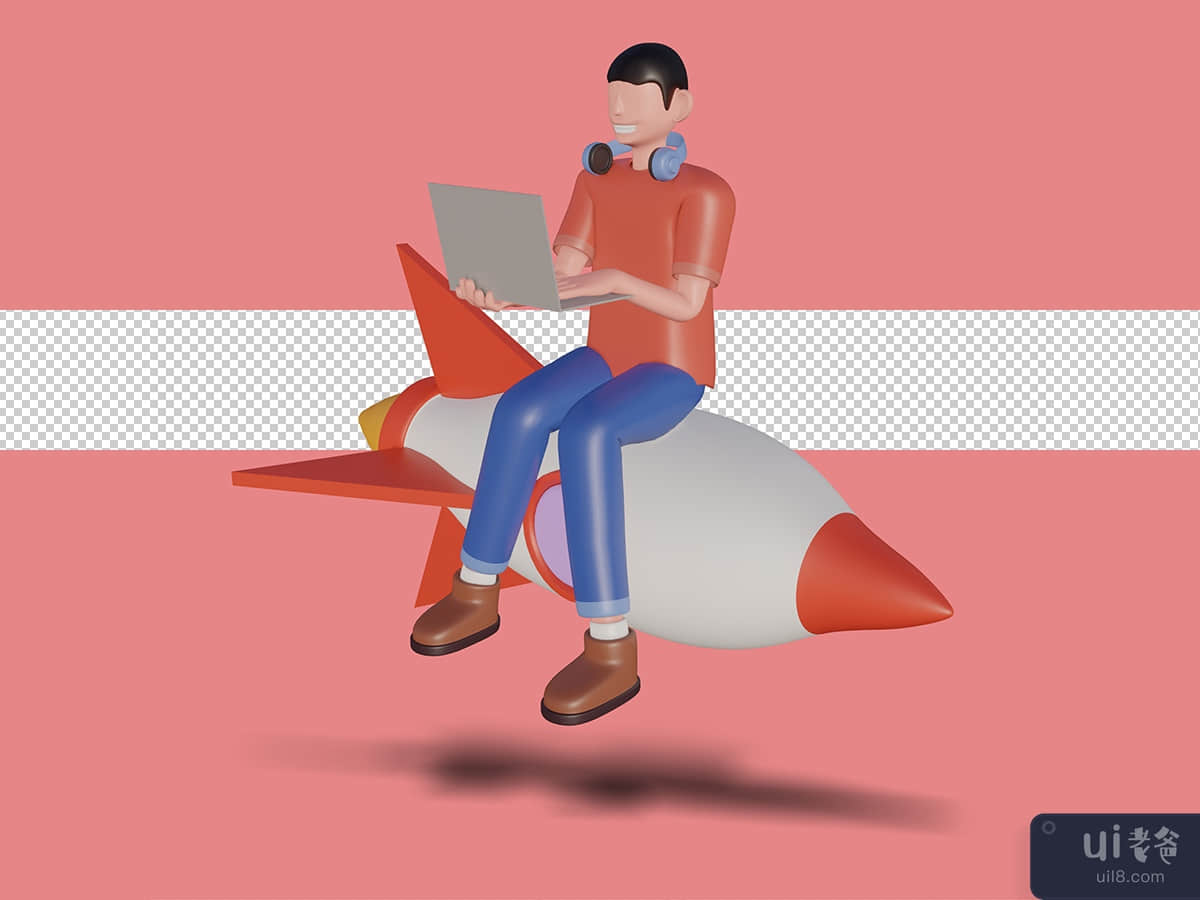 3d Illustration of Remote Working Scenes Graphic on rocket