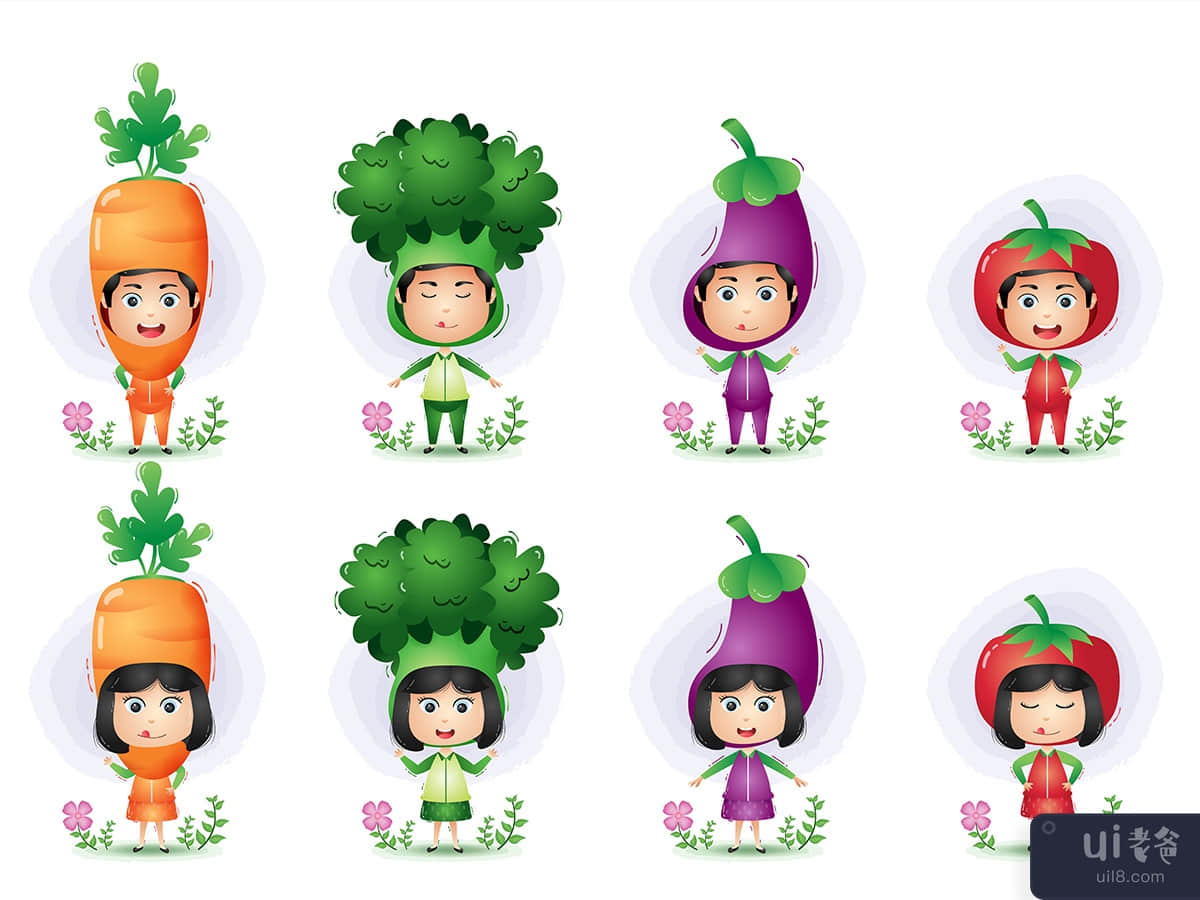 A children using the vegetables costume character
