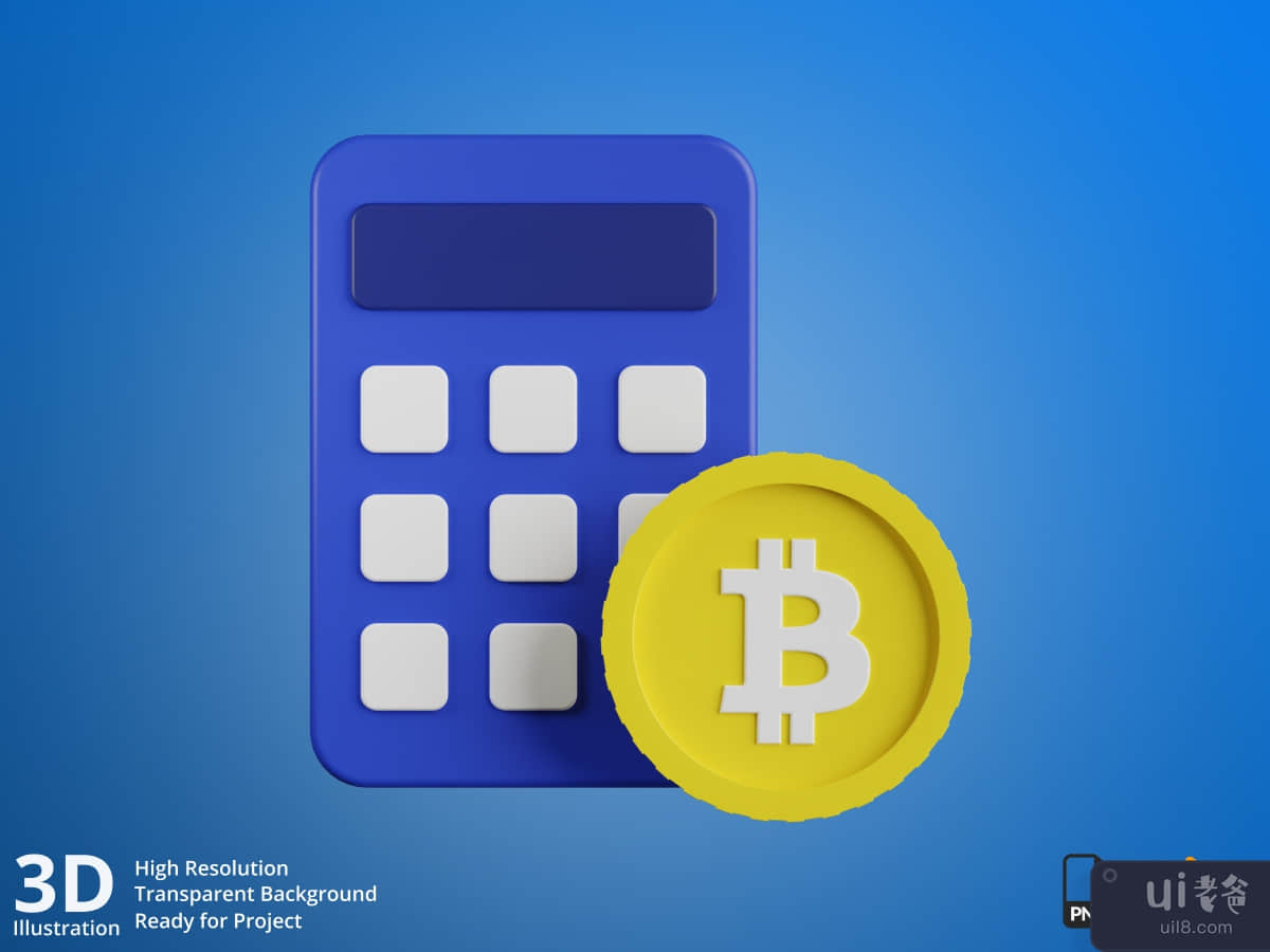 Bitcoin Calculator - Cryptocurrency Mining 3D Illustration
