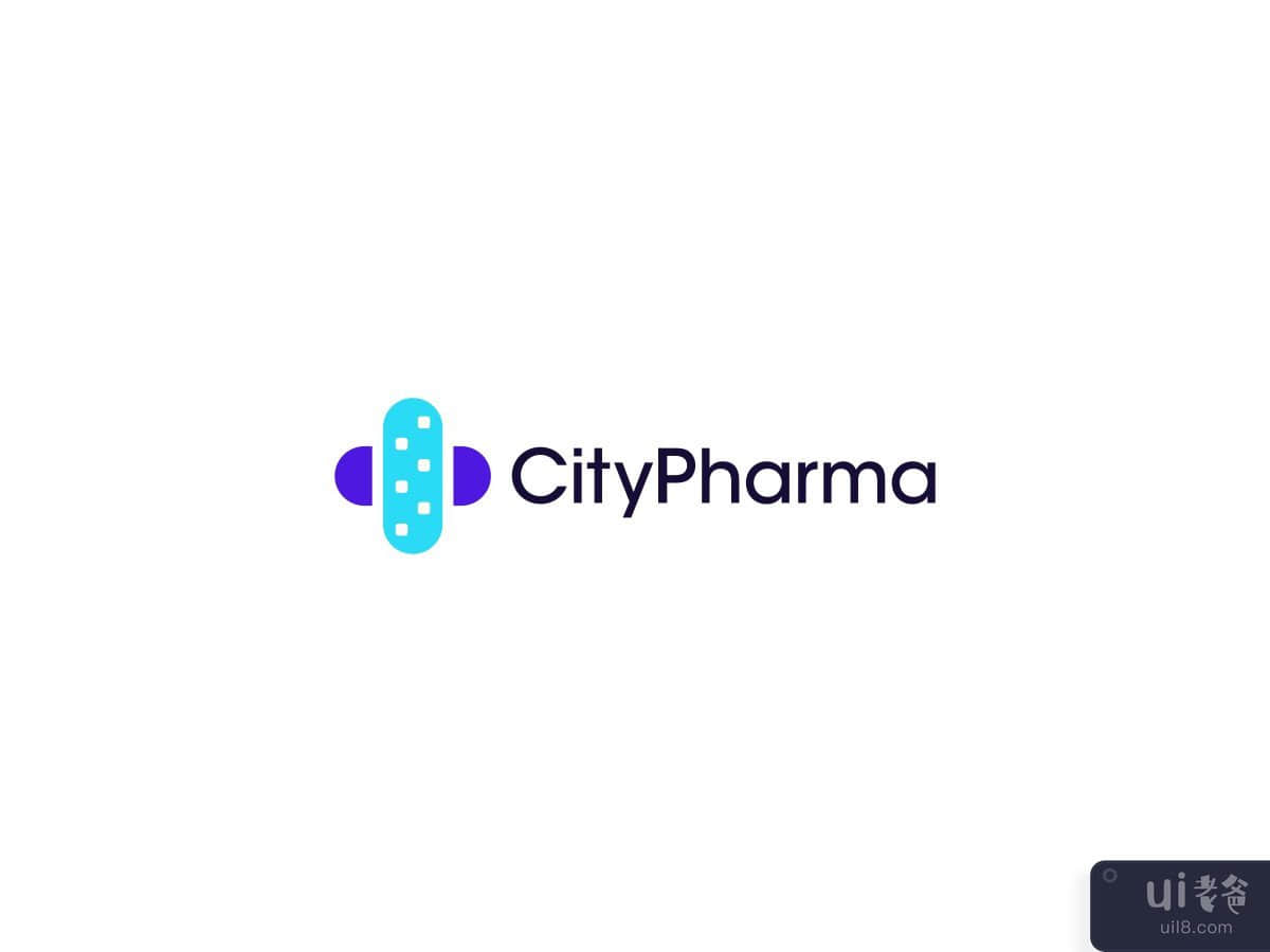 CityPharma 标志设计 - 城市/建筑 + 医疗十字符号 + 胶囊(CityPharma Logo Design - City/Building + Medical Cross Symbol + Capsule)插图3