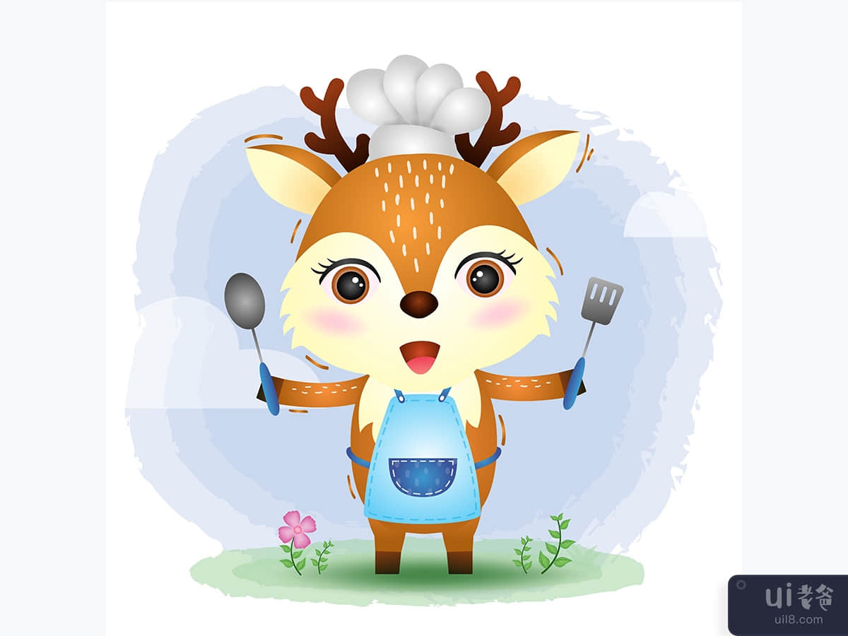 a cute little deer chef