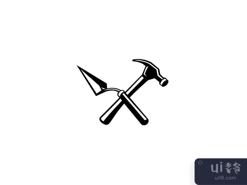 Crossed Masonry or Brick Trowel and Hammer Retro Black and White Style