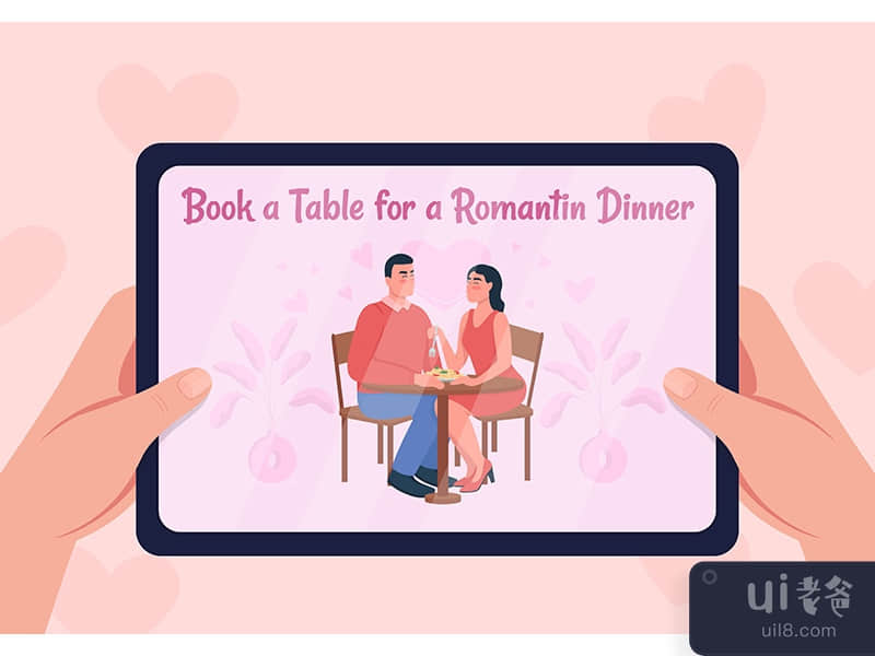 Book table for date flat color vector illustration