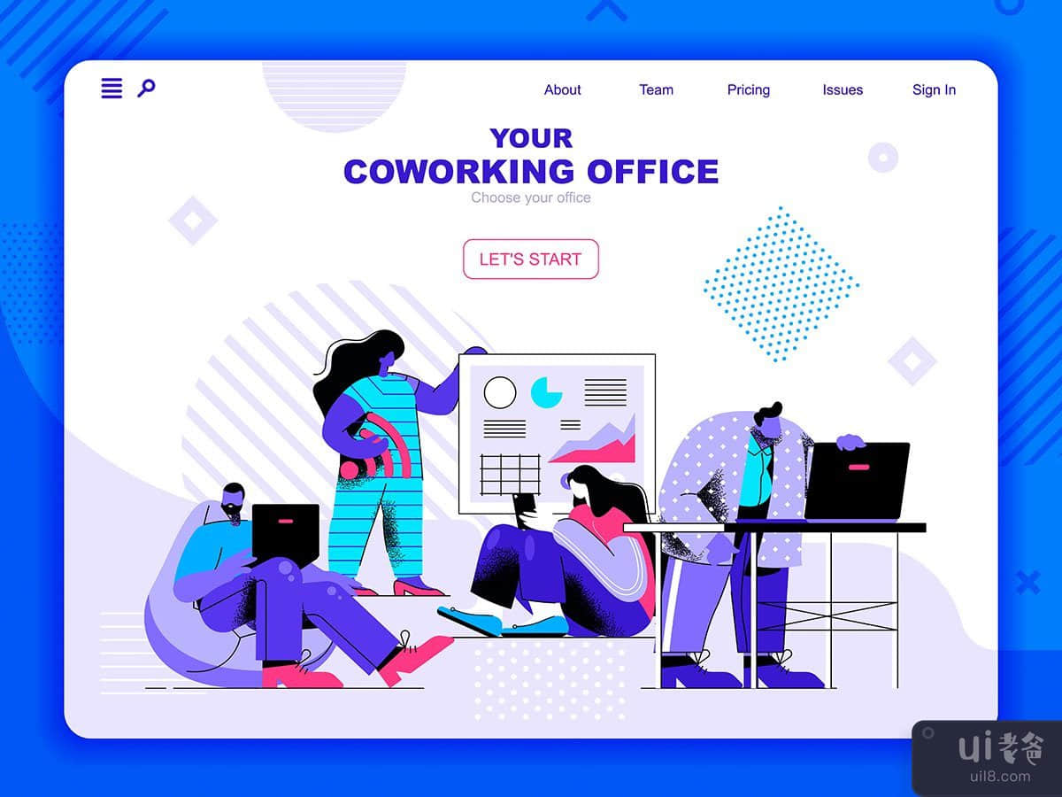 Coworking Office Flat Concept Landing Page Header
