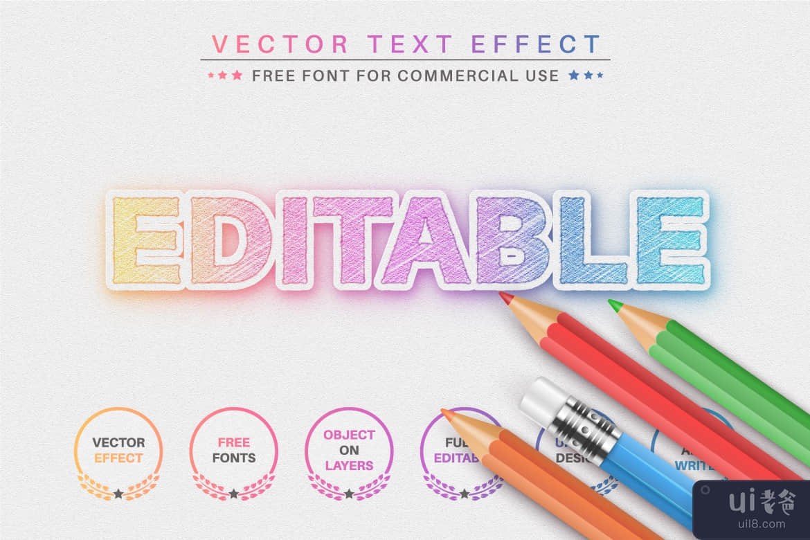 彩色铅笔 - 可编辑的文字效果，字体样式(Color Pencil - Editable Text Effect, Font Style)插图3