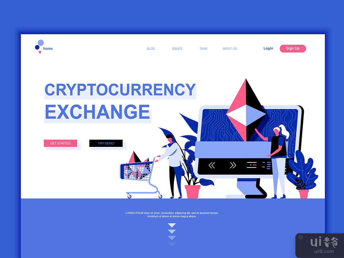 Cryptocurrency Exchange Flat Landing Page Template