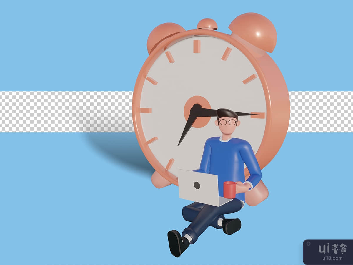 3d character illustration Time management concept for landing page. premium psd