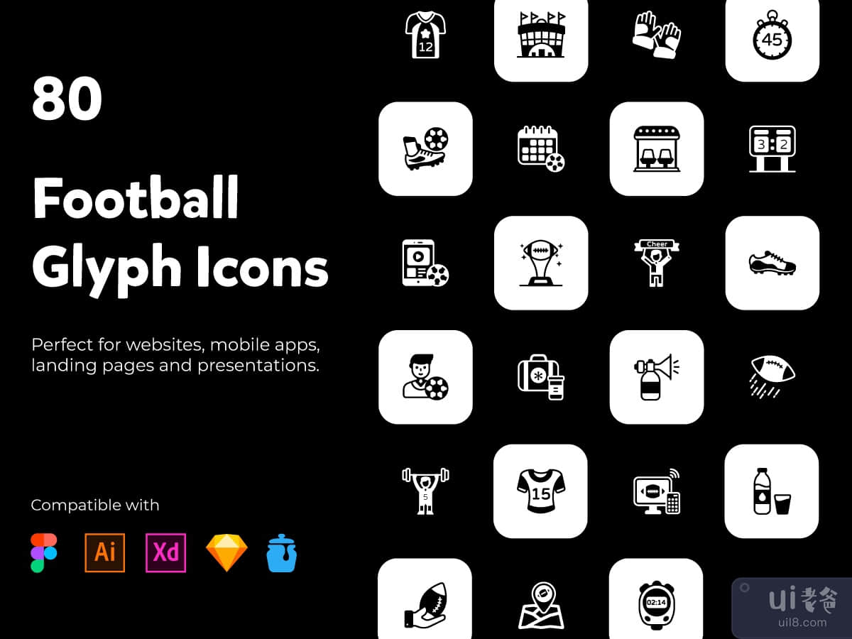 80 Football Glyph Icons