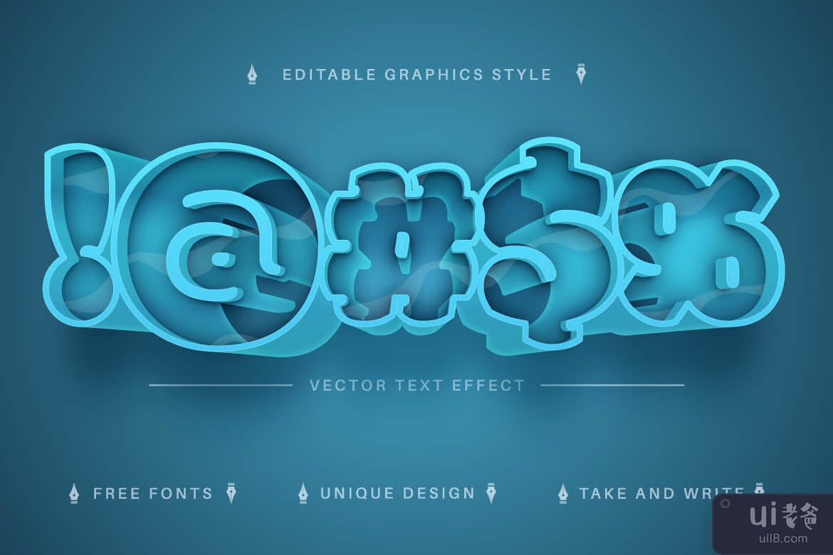 蓝色玻璃 - 可编辑的文本效果，字体样式(Blue Glass - Editable Text Effect, Font Style)插图2