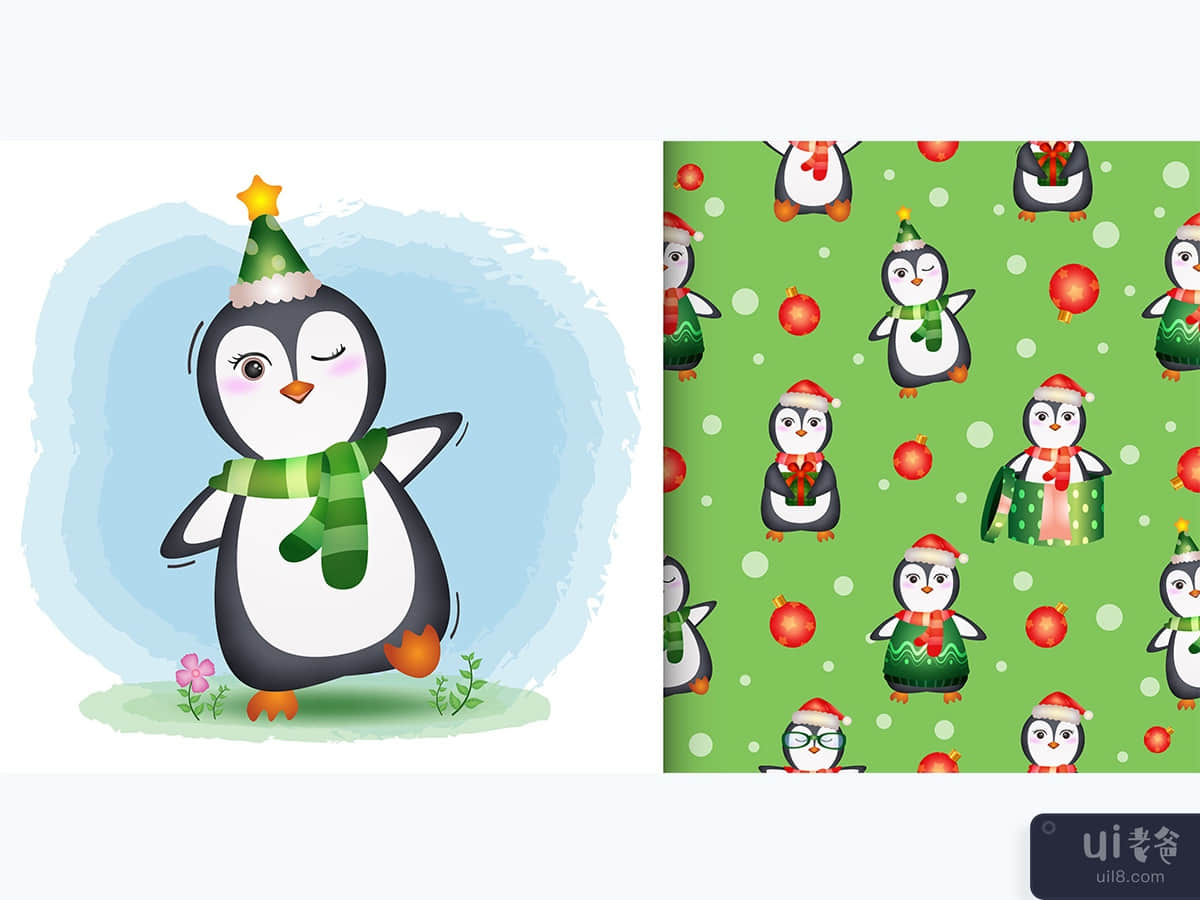 coloring book with a cute penguin christmas characters