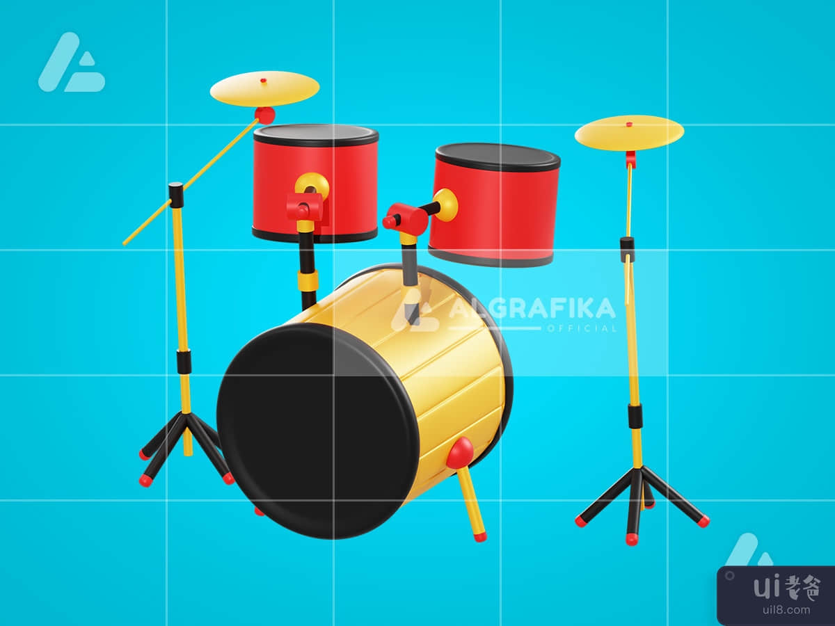 3d illustration drum set object