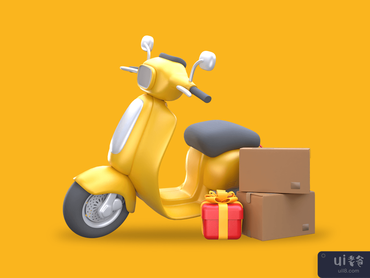 a scooter with package and gift box for shipping illustration