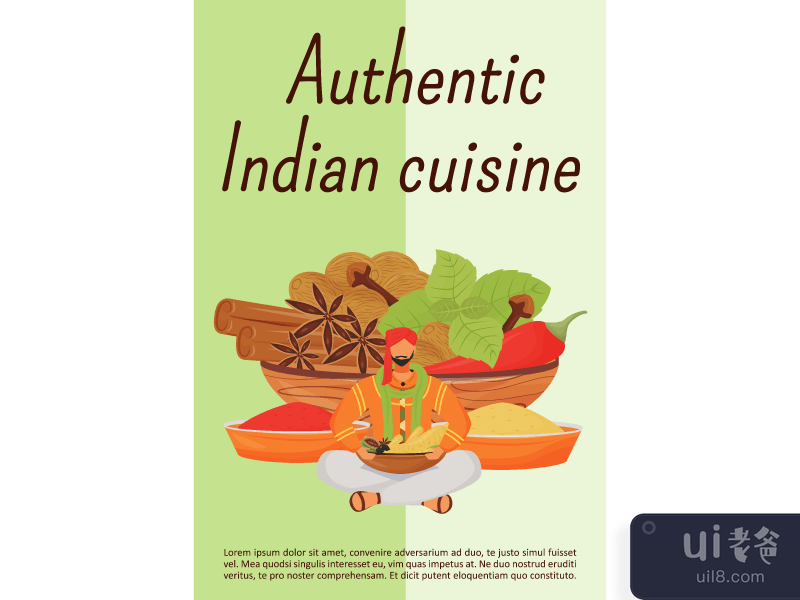 Authentic Indian cuisine poster flat vector template