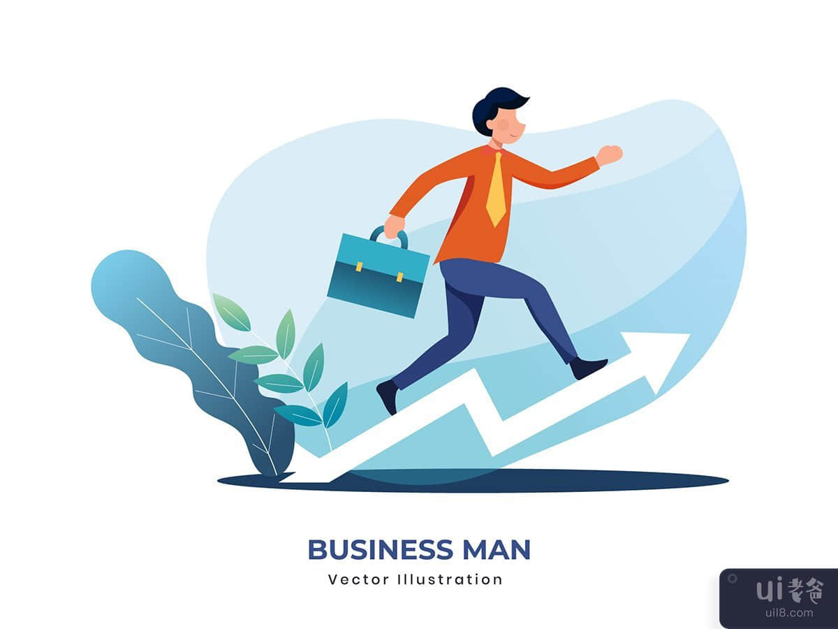 Business man run to office vector illustration