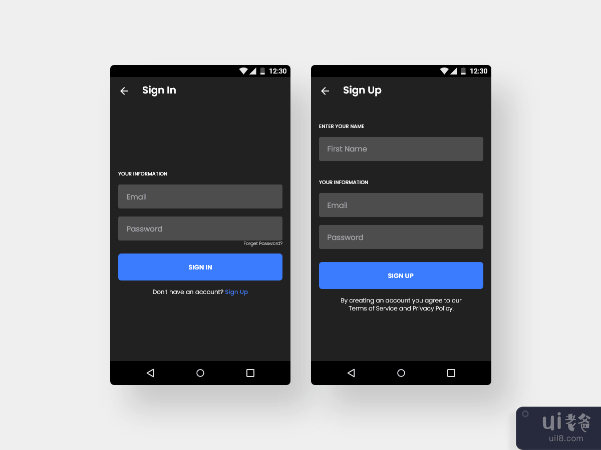 android sign up sign in concept