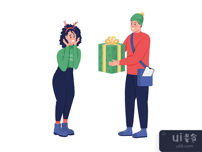 Christmas gift delivery semi flat color vector characters