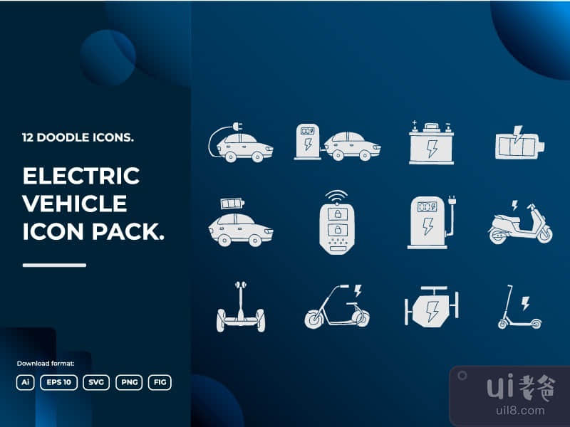 12 Electrical vehicle concept doodle illustrations icon set