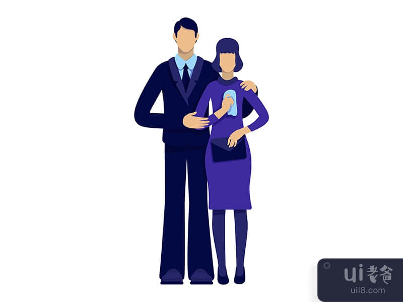 Couple visiting funeral semi flat color vector characters
