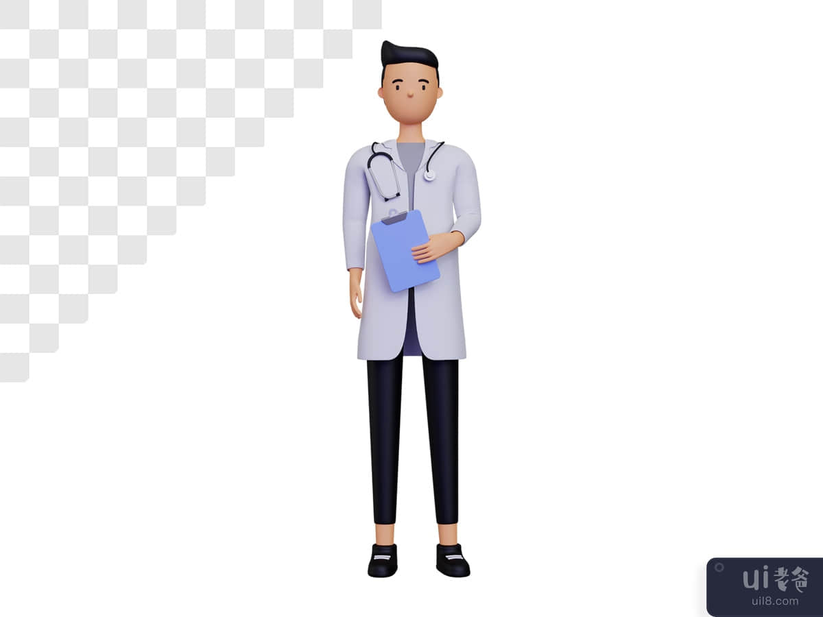 3d male doctor character with note