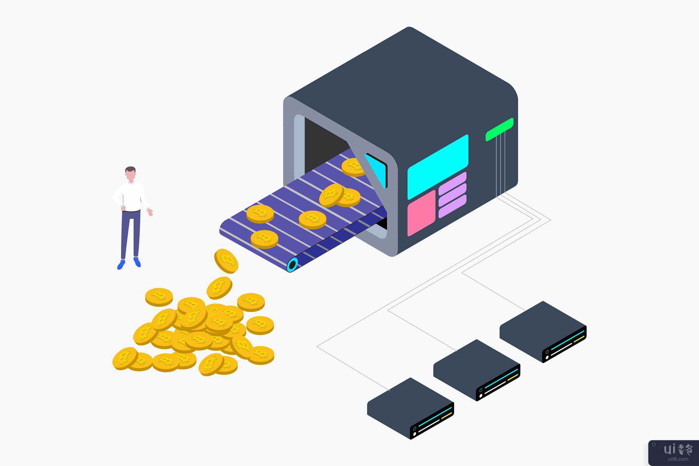 Cryptocurrency 采矿厂等距(Cryptocurrency Mining Factory Isometric)插图2