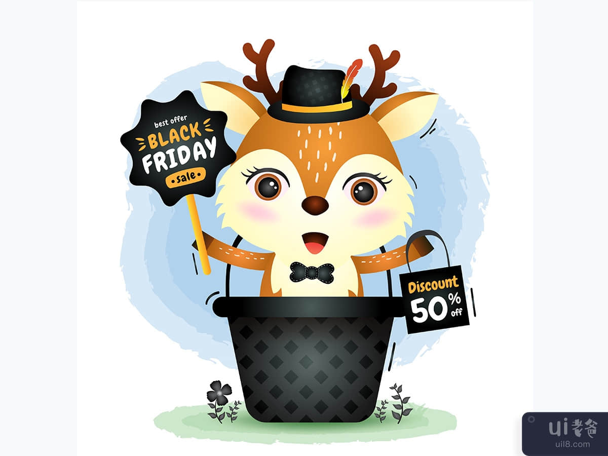 Black friday sale with a cute deer in the basket