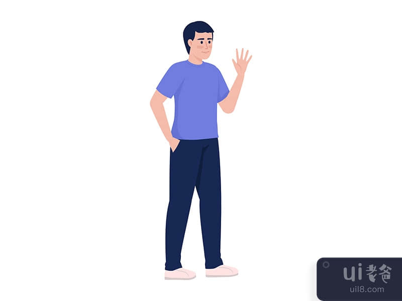 Confident man waving hand semi flat color vector character